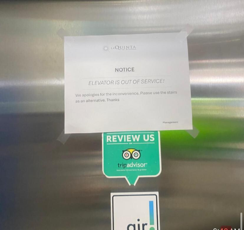 Note saying Elevator not working 