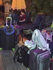 This was me and my family put outside to wait after went to room with no ac while they thought of something terrible