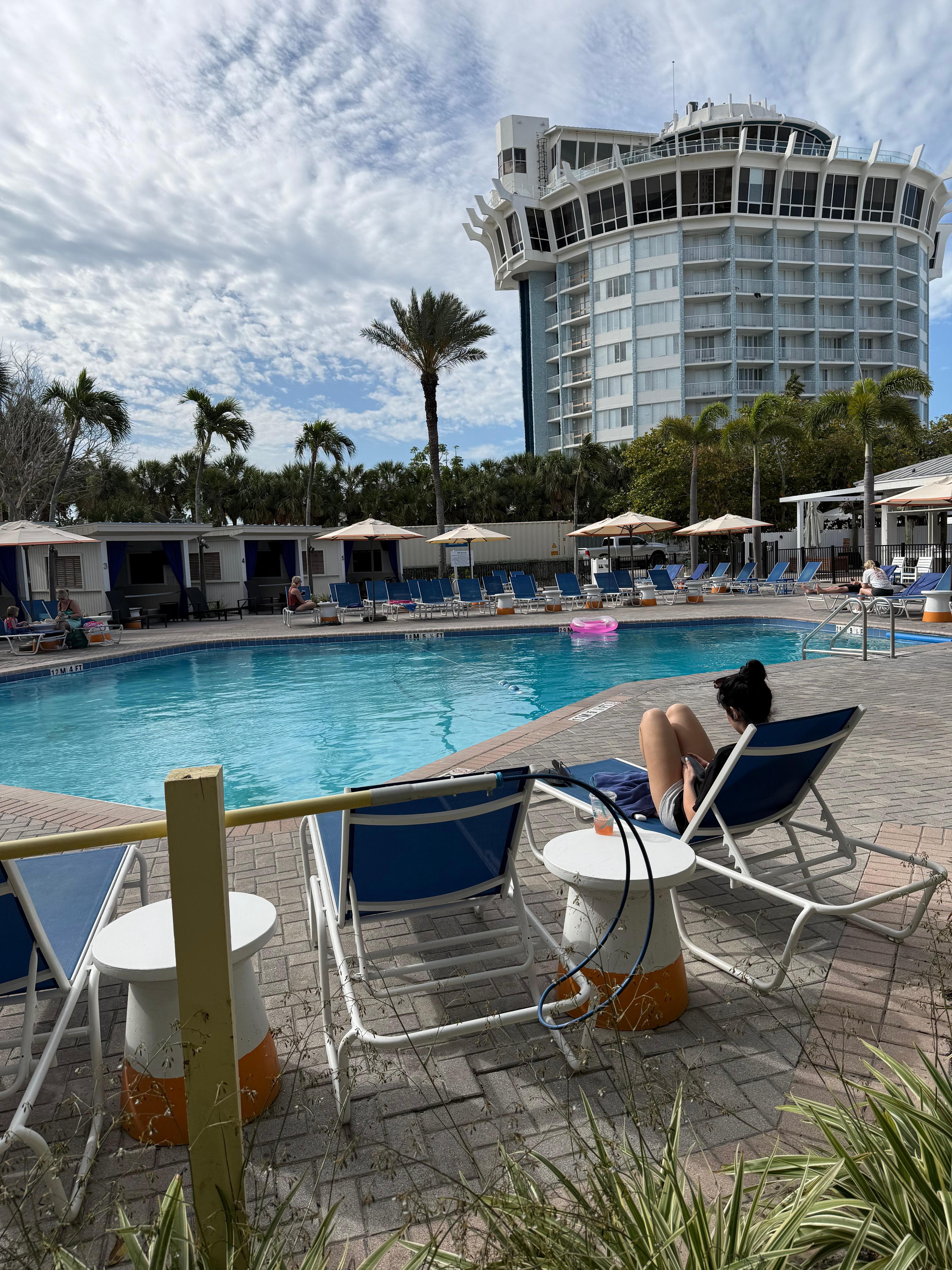 Construction box and parking lot views from the pool