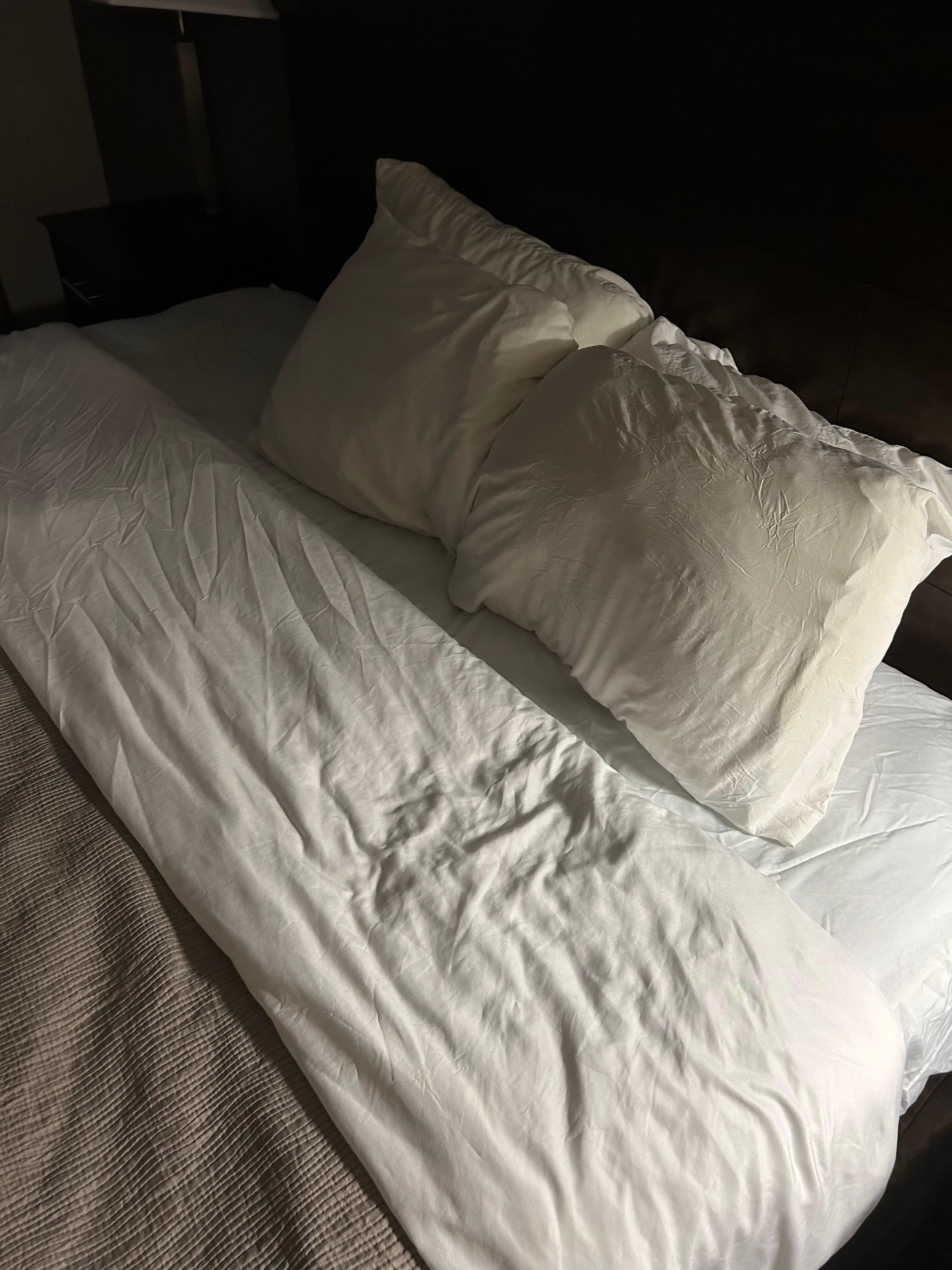 This is what the bed looked like when I walked in.