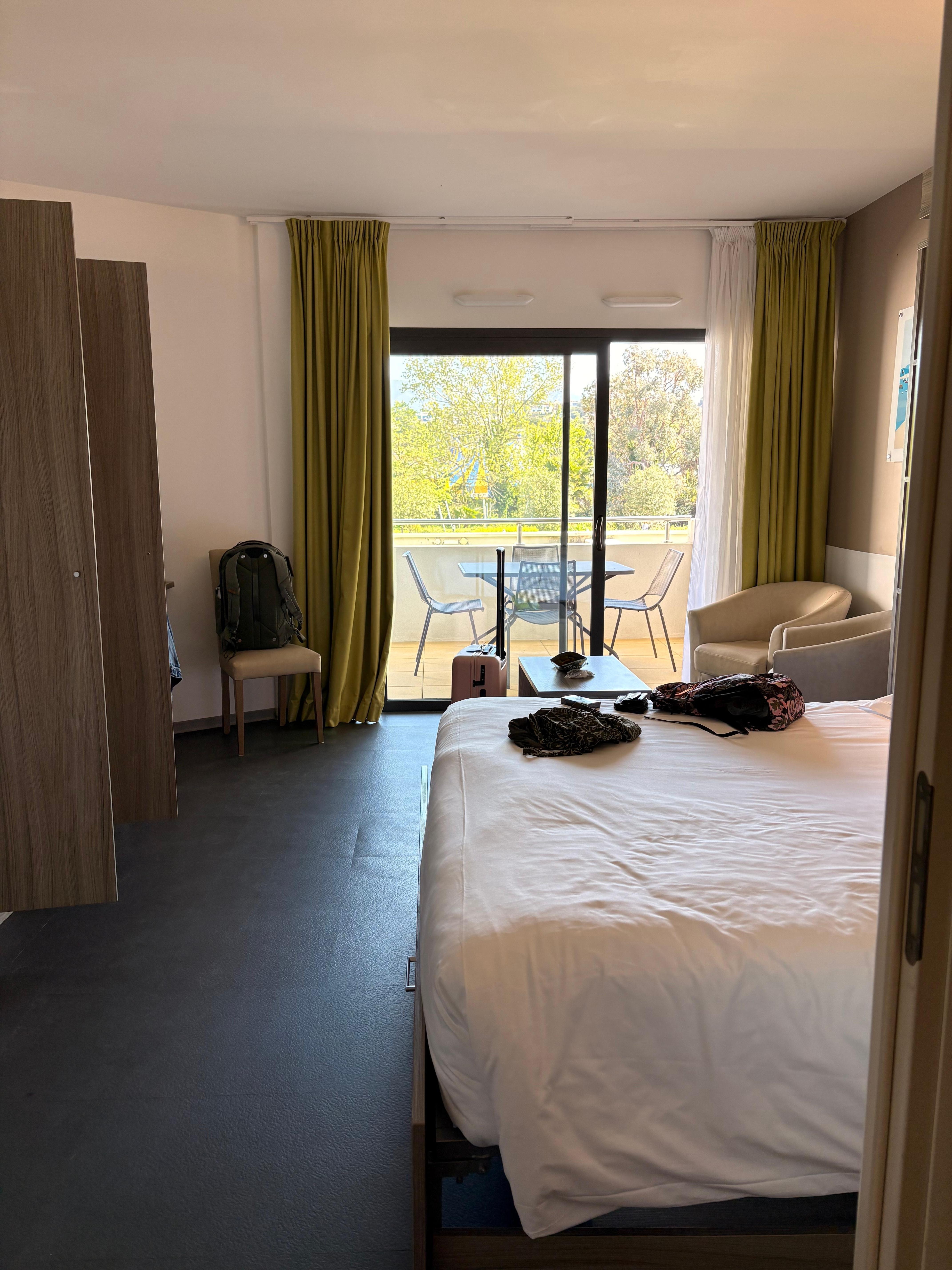 Garden view hotel room. 