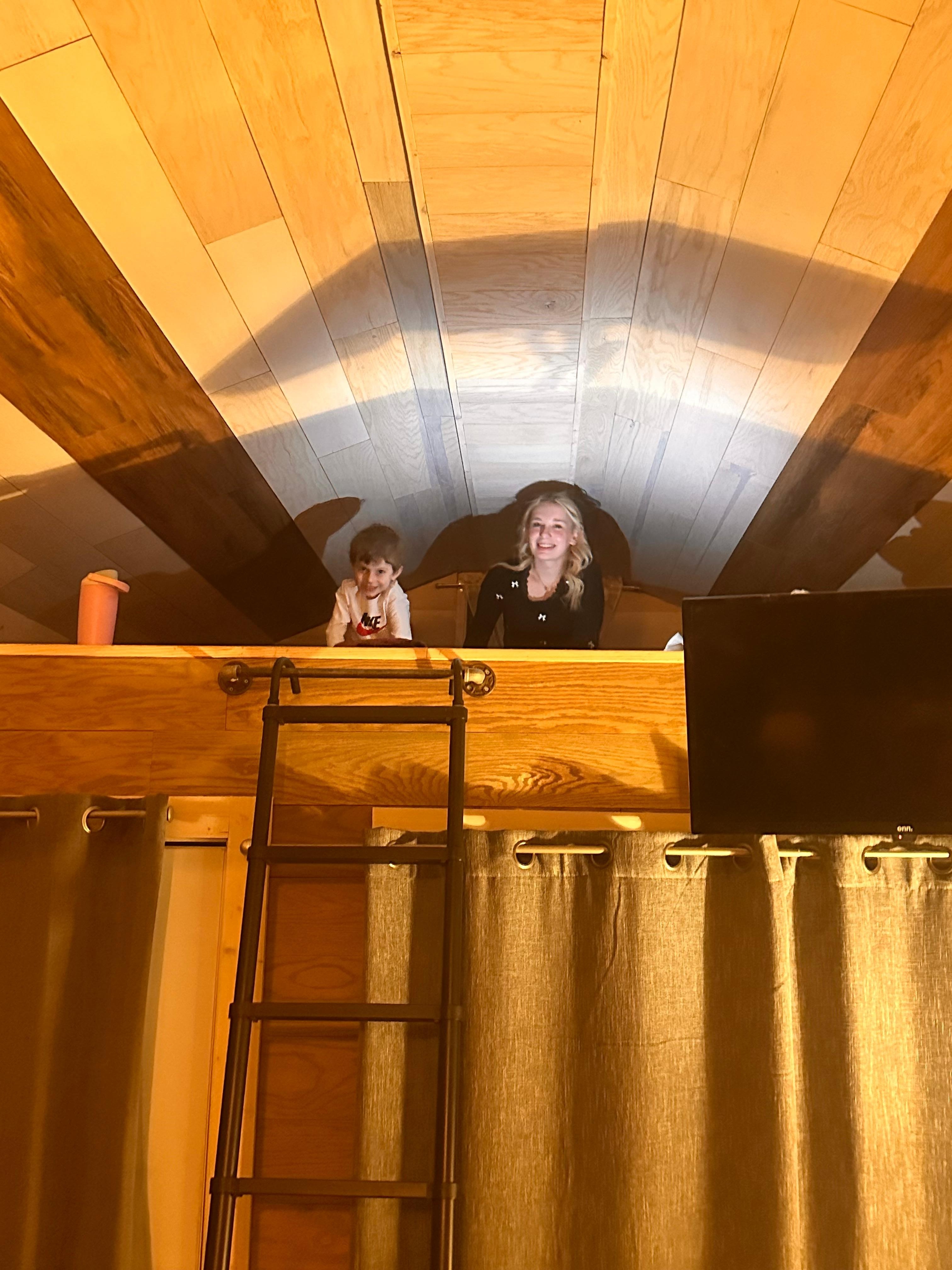 This is the loft area where my teen slept. The 3 yr old was brave but had to come back down. 