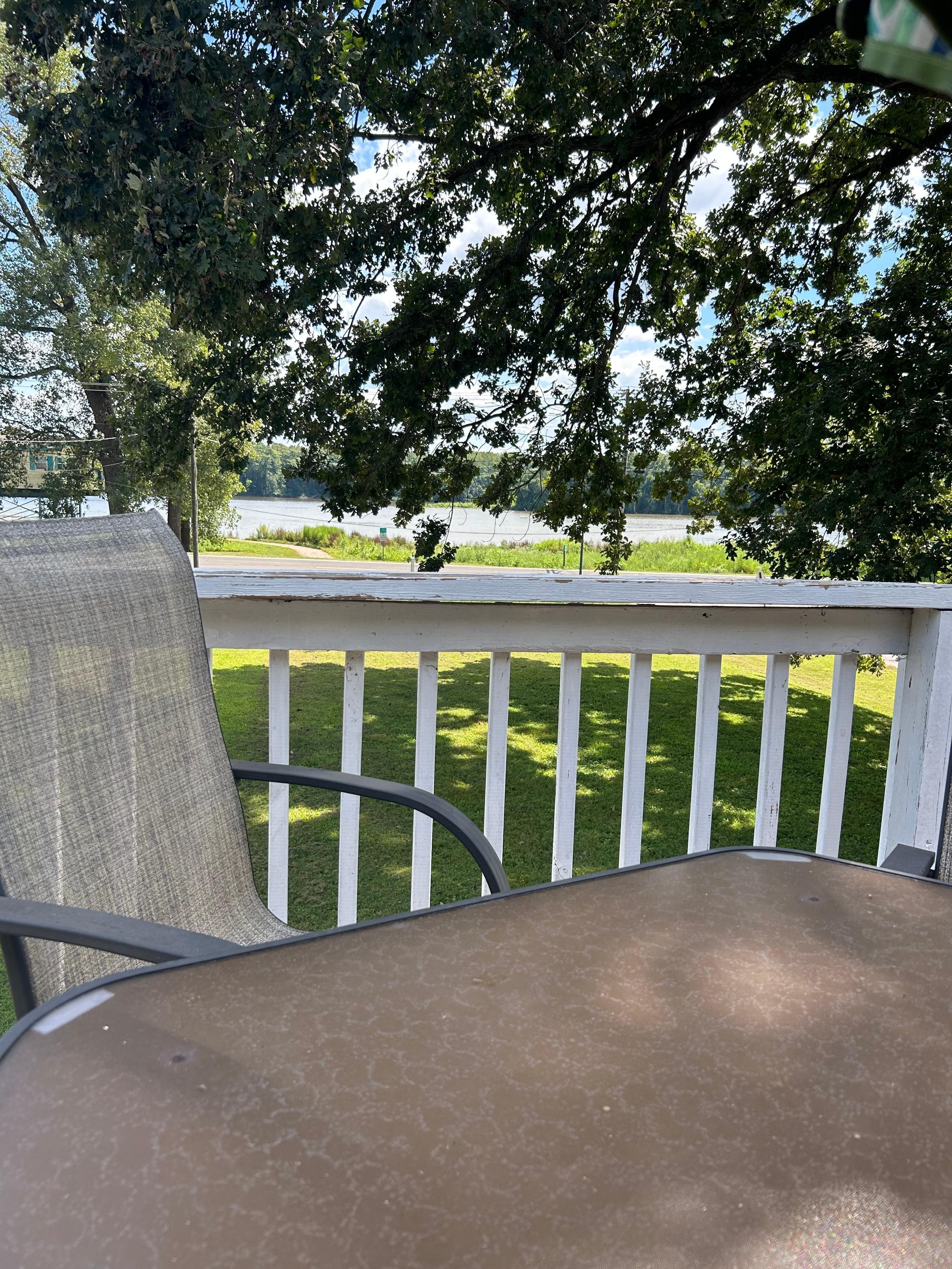 Front deck with river view. 
