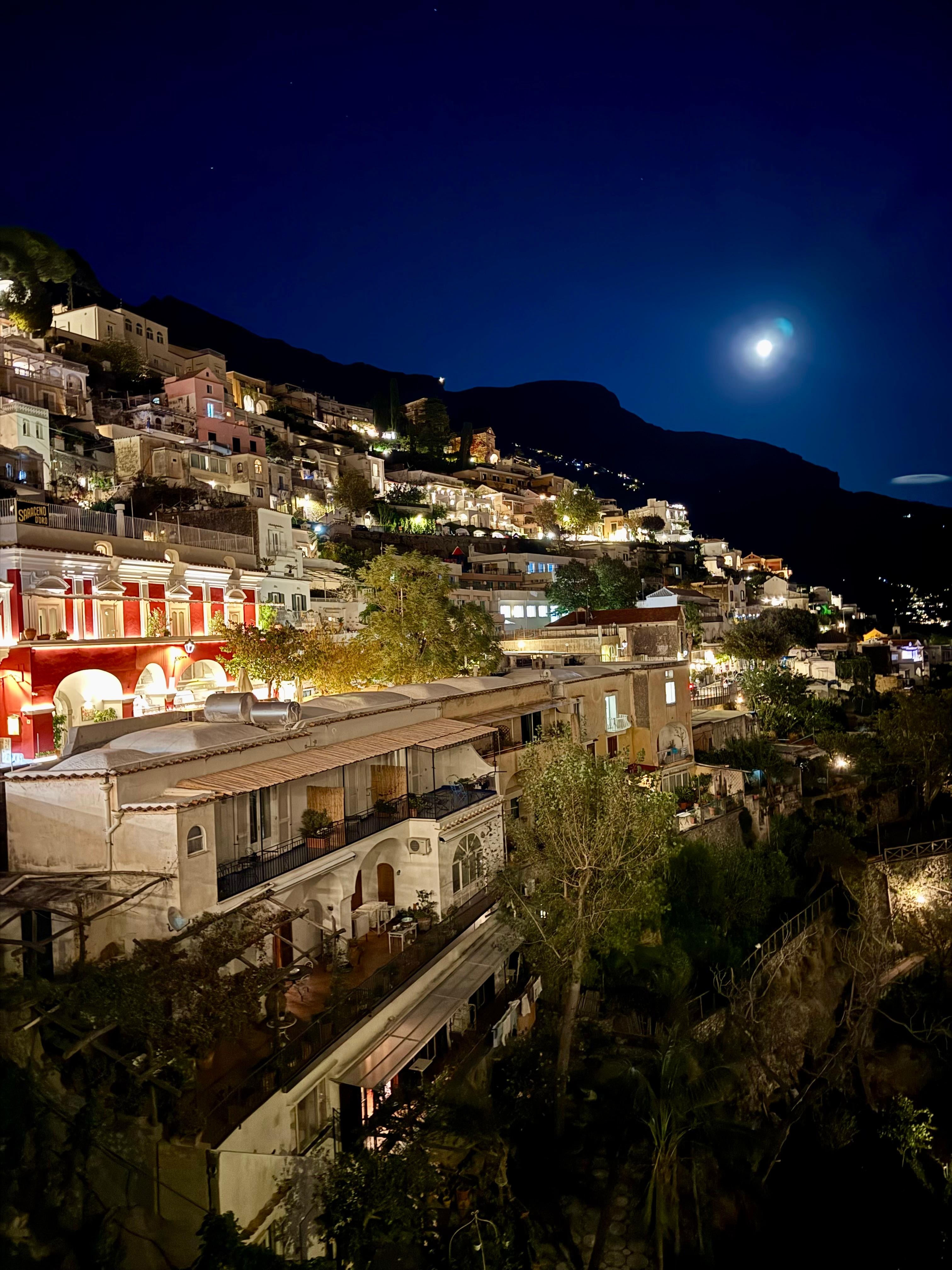 View from balcony at night.