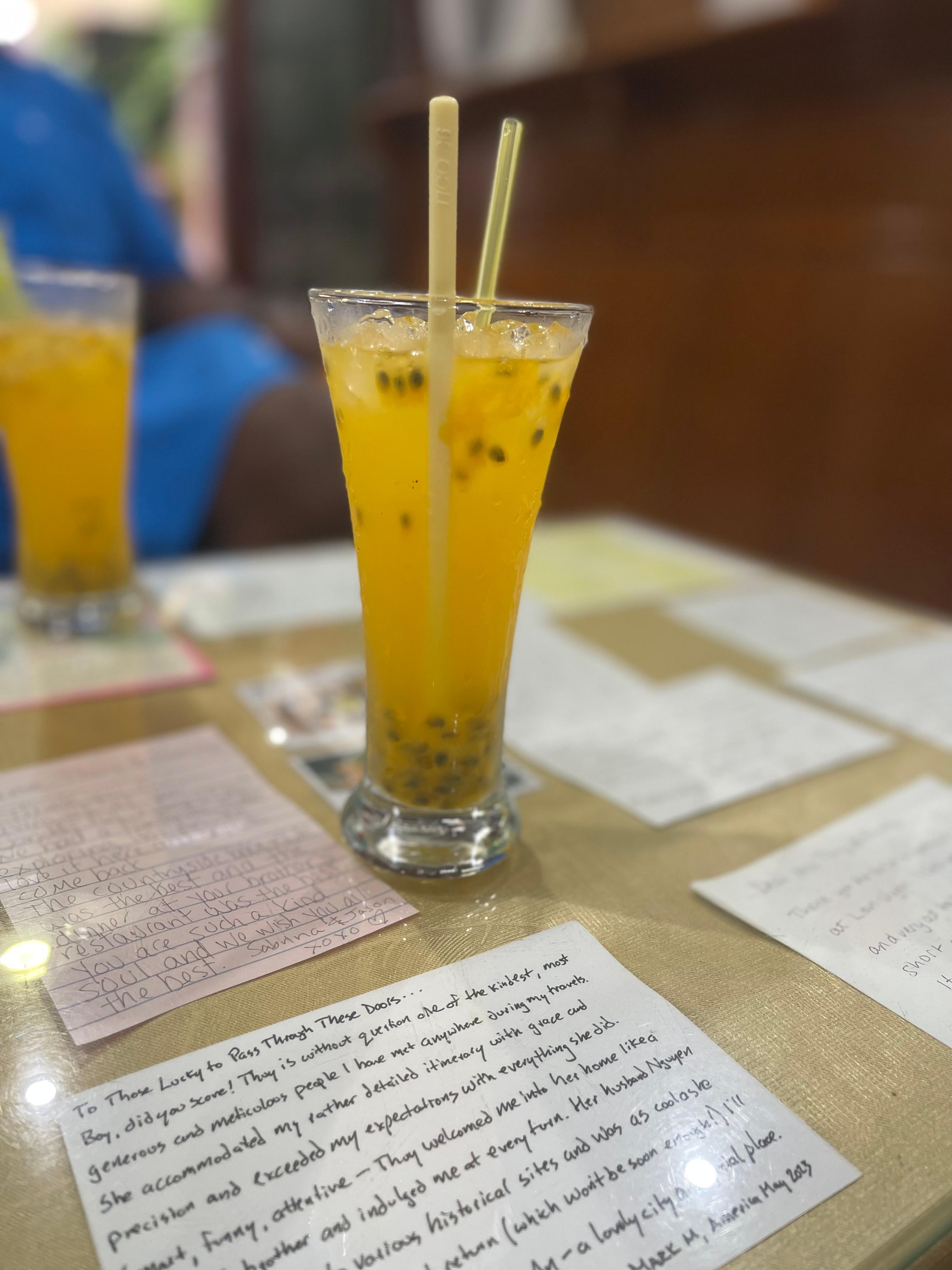 Welcomed with a cold fruit beverage. It was Delicious!