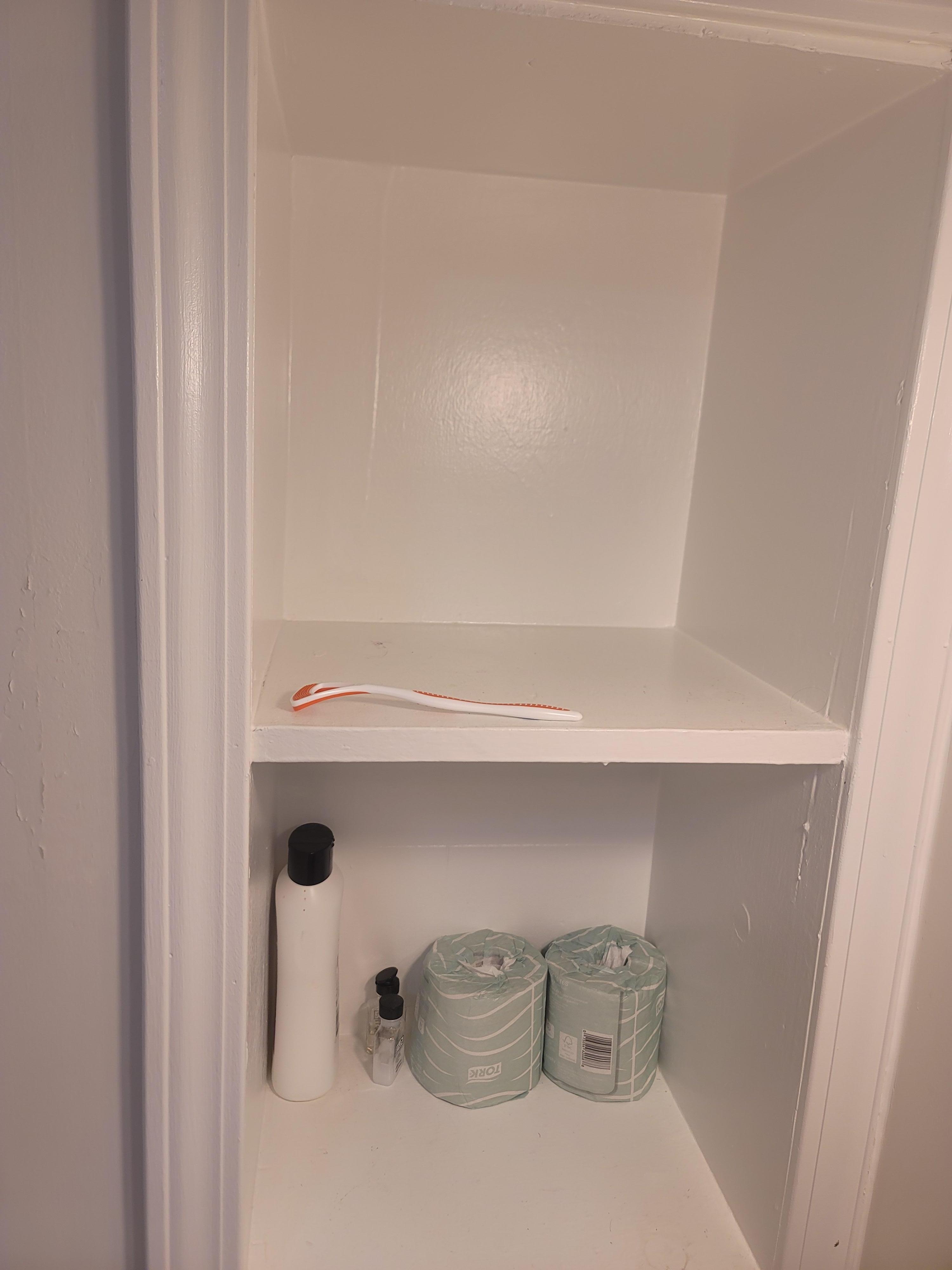 used tongue cleaning tool in bathroom. This was in an obvious location should have been easily found by cleaning company.