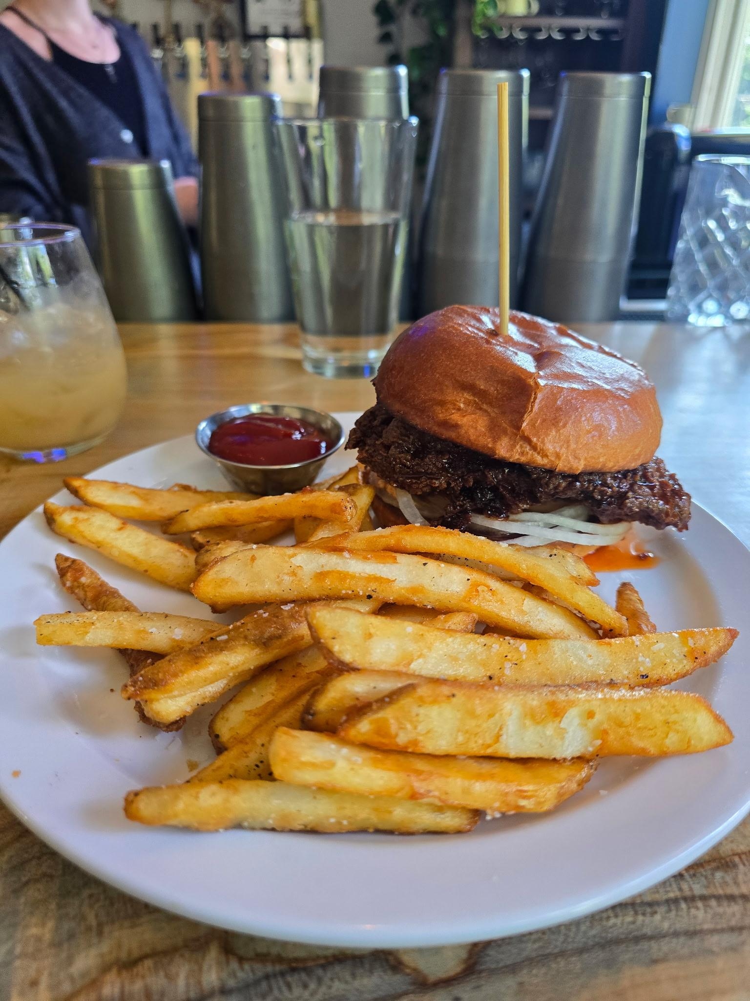 Top notch chicken sandwich and truffle fries at Azealia at the lodge lobby