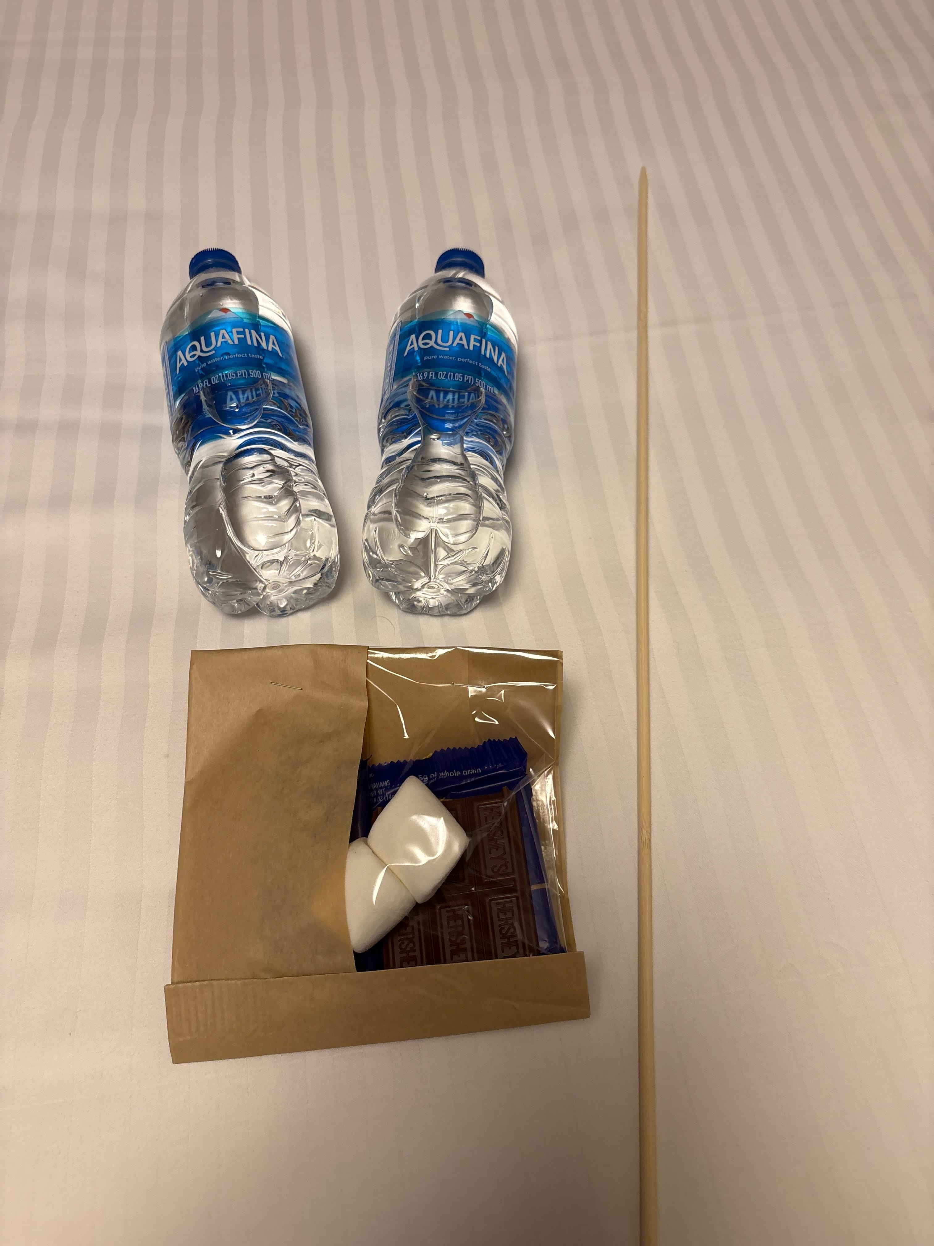 Complimentary waters and s’mores kit!