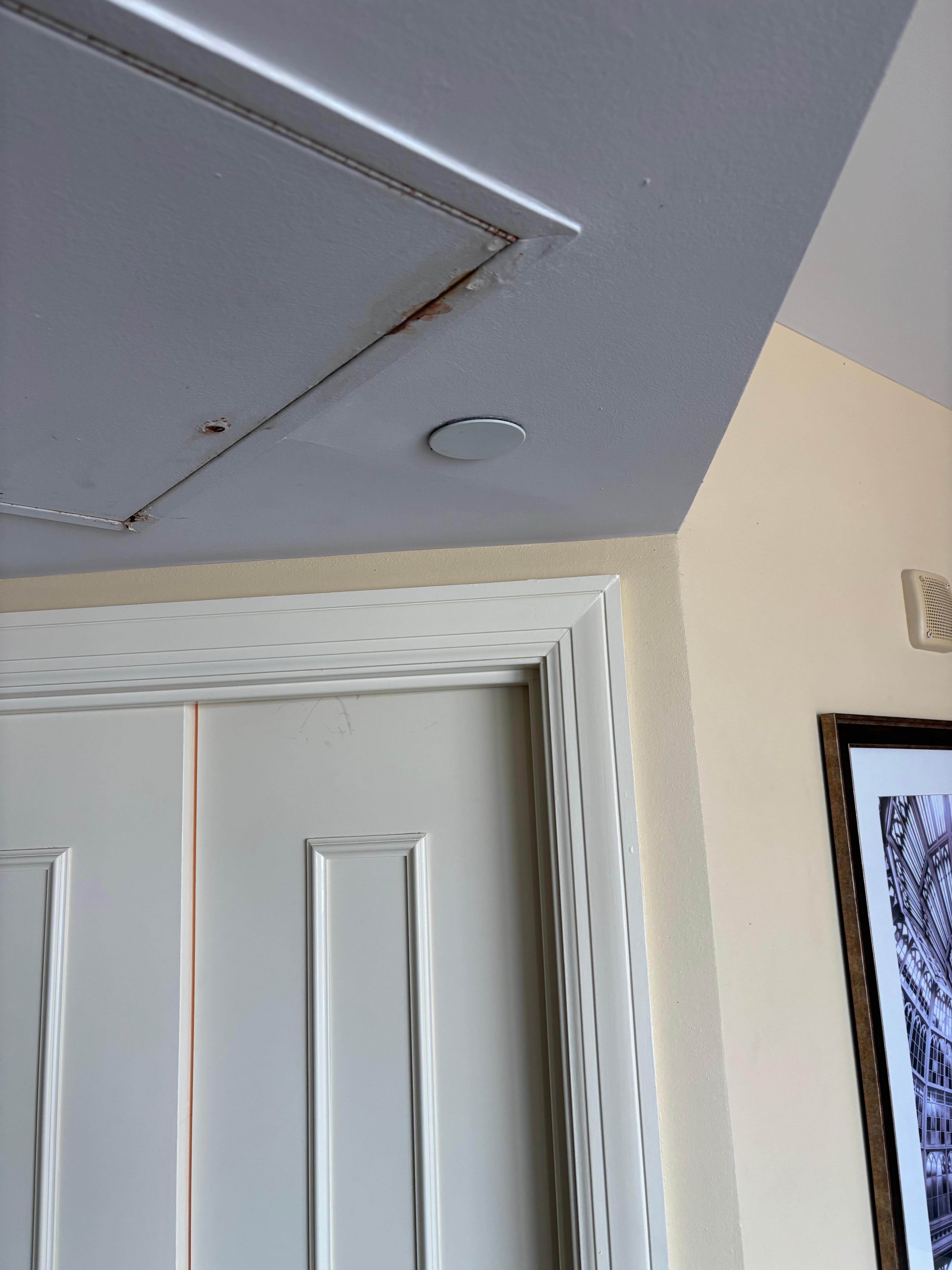 Ceiling started leaking after 30 minutes of hard rain.