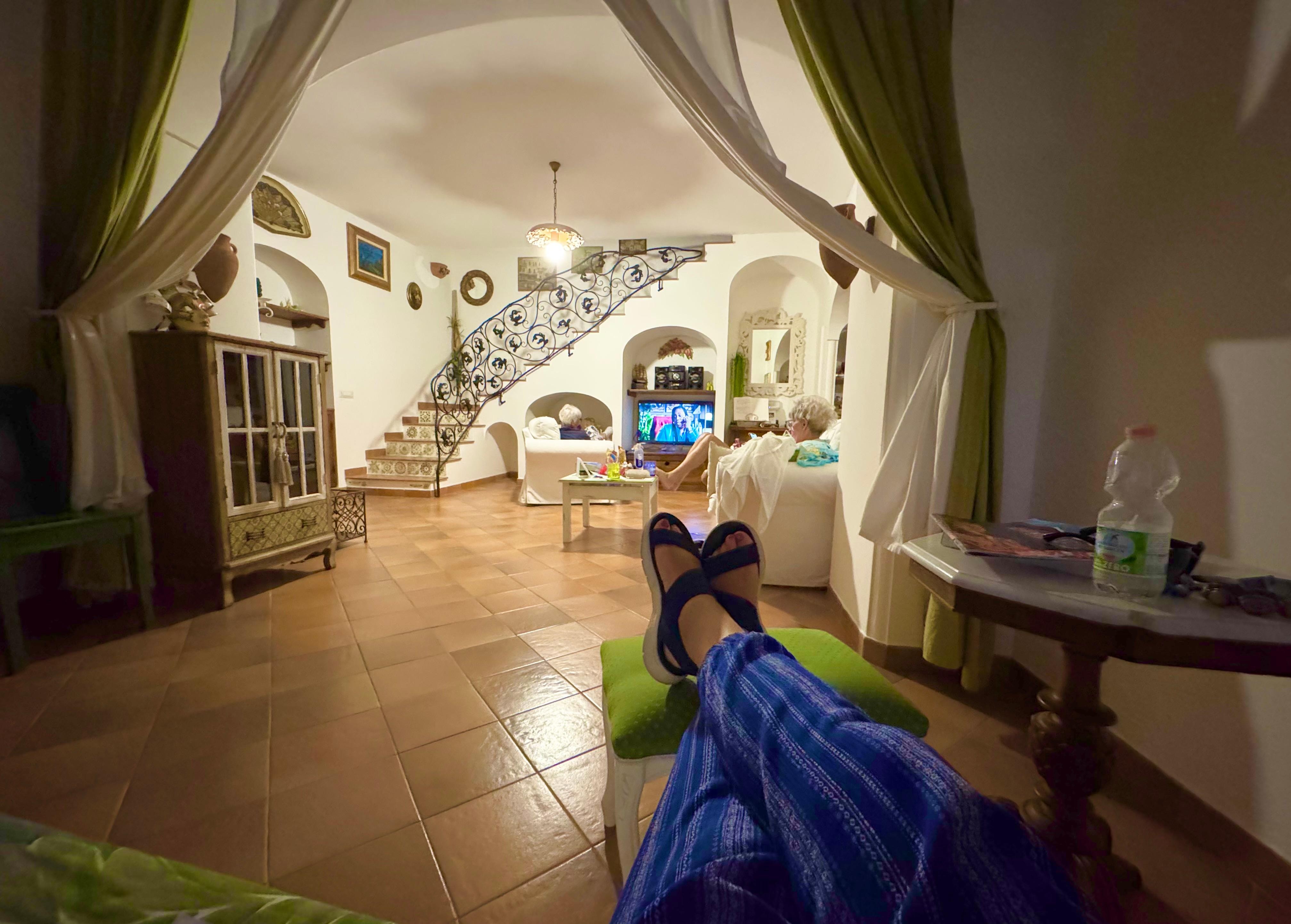 Chilling out in our living room. 