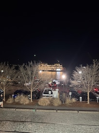 Dinner cruise boat at night, sitting on balcony