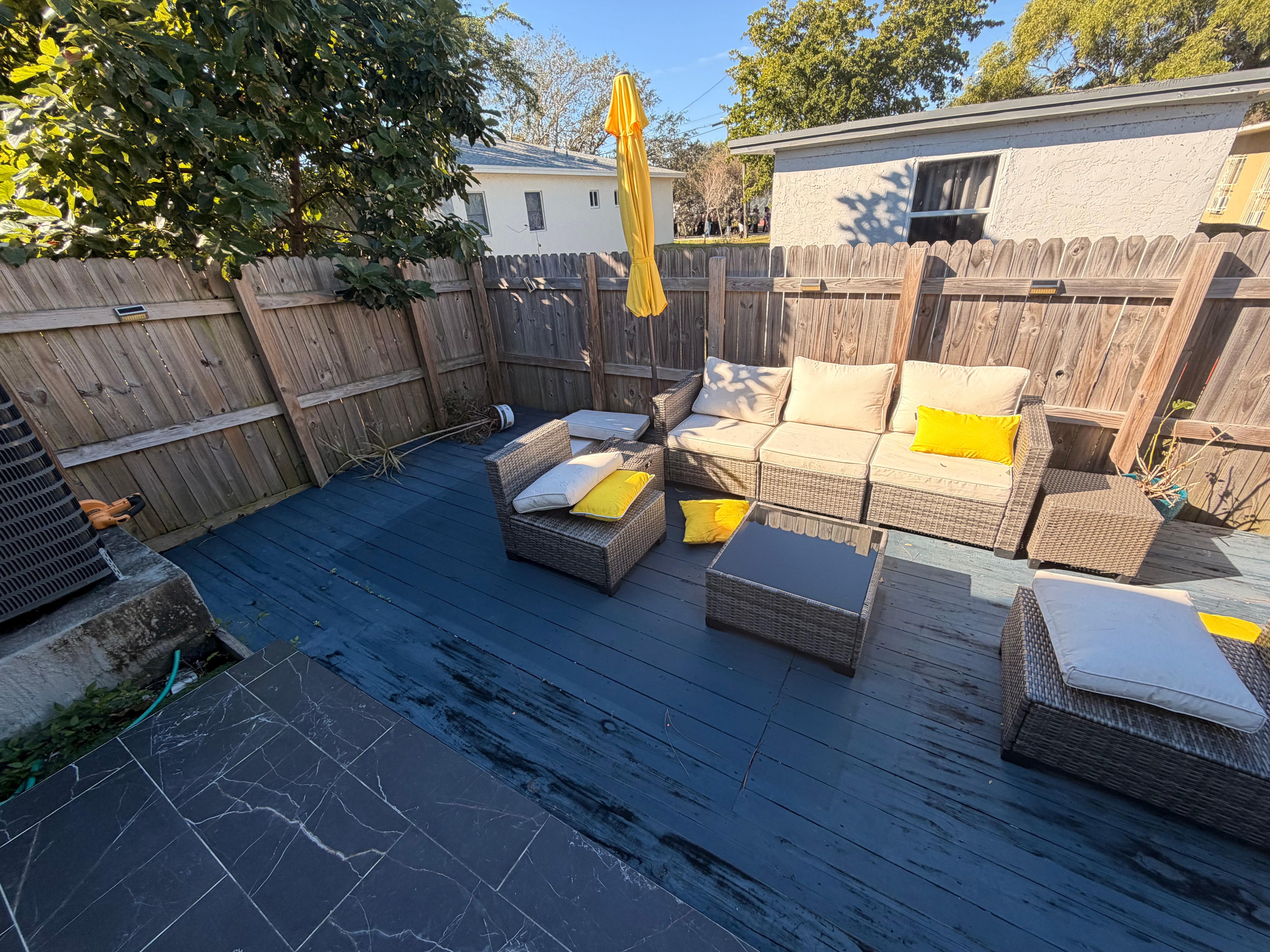 Outside not an area to enjoy.  Off primary bedroom. Poor surroundings.  Not well kept. 