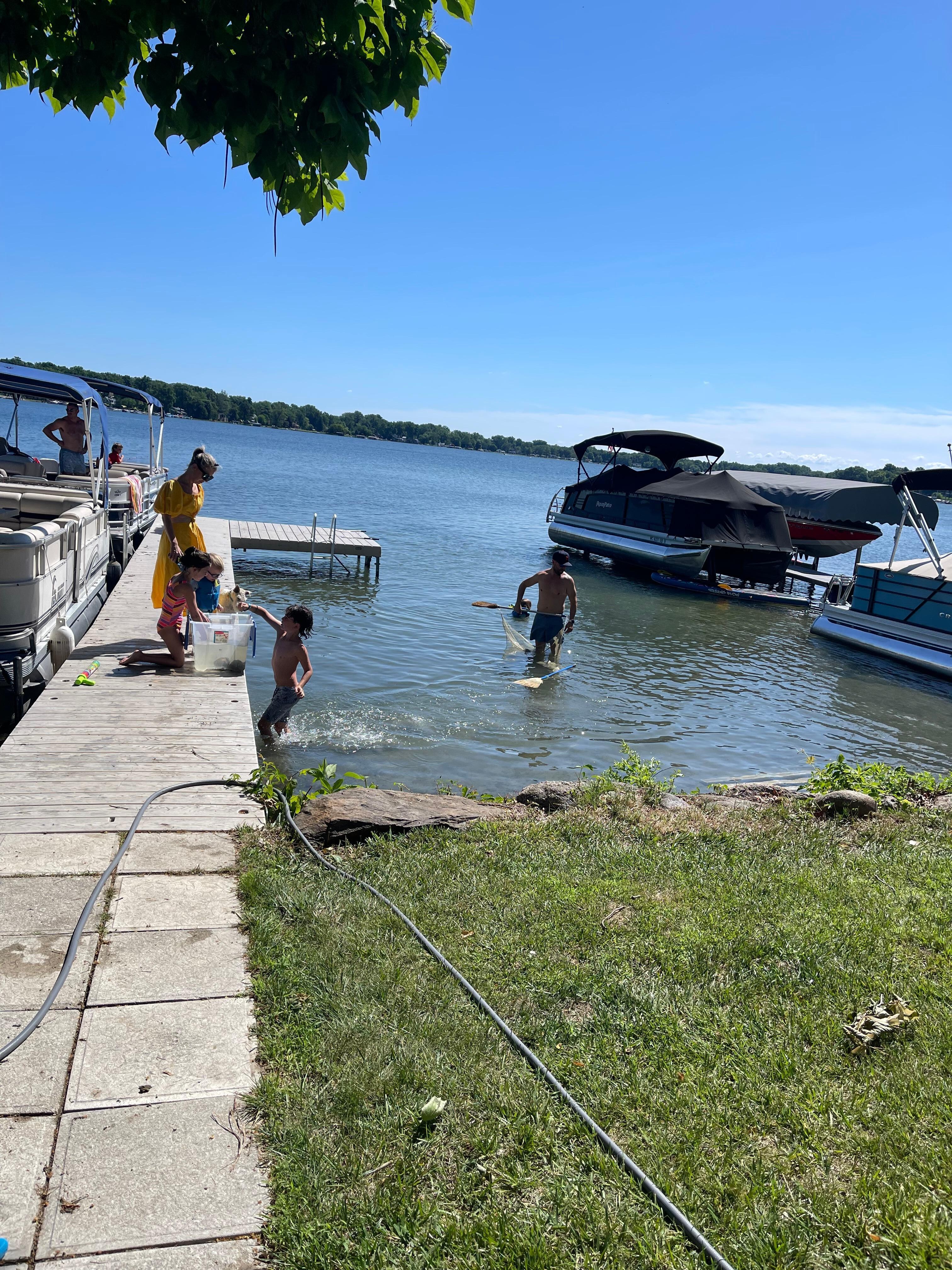 Sandy walkout, perfect for all steps from the house. Opposite side of dock big enough for 2 boats.