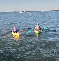 Kayaks and paddle boards free to use in back of property.