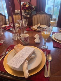 Table setting and breakfast menu