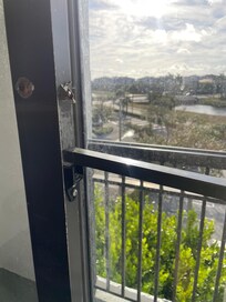 Makeshift door lock /bar to secure sliding door that wouldn’t close or seal properly resulting in excessive noise in room all night
