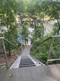 The included photo shows the bottom half of the stairs and ramps to the dock. Our shoes slipped on the steepest parts of the ramps.