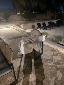 Old bedding on patio.