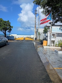 The water wall and street right outside property.