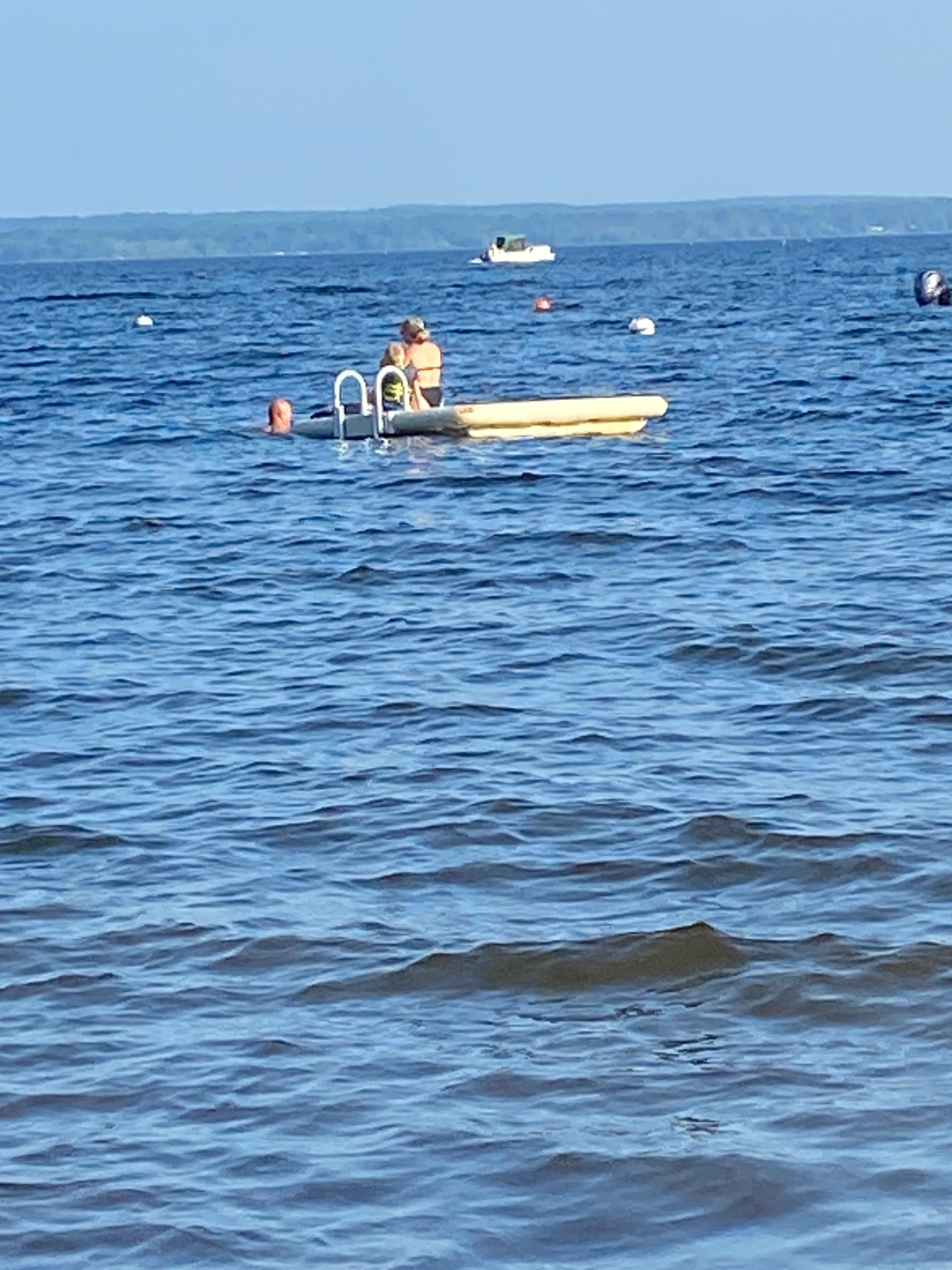 On the floating dock!