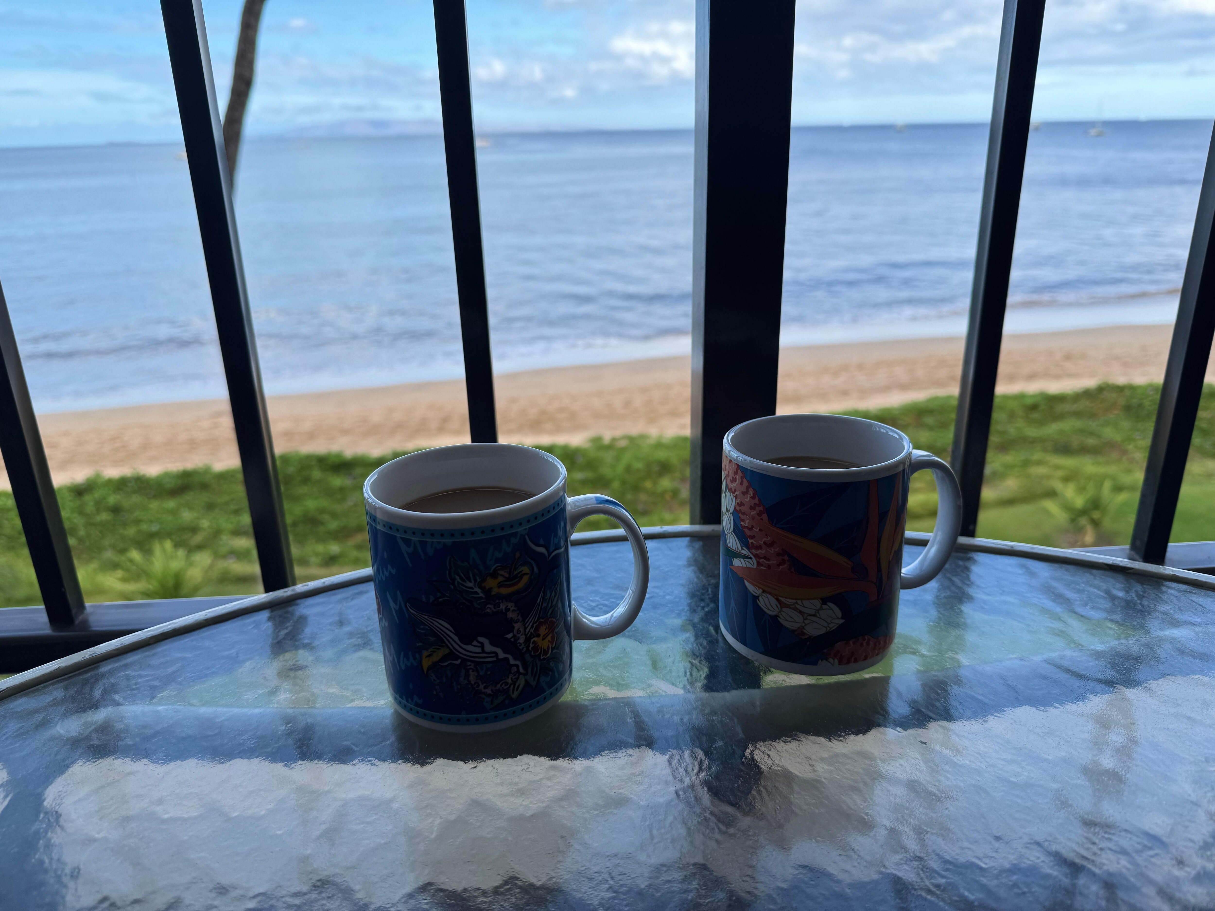 Morning coffee on the balcony watching the waves