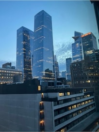 View from room window. Observation deck “The Edge” visible top right