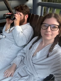 Bird watching on the porch.