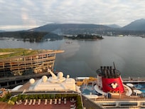 View of the harbour from our 17th floor room, with the Disney Wonder below us.