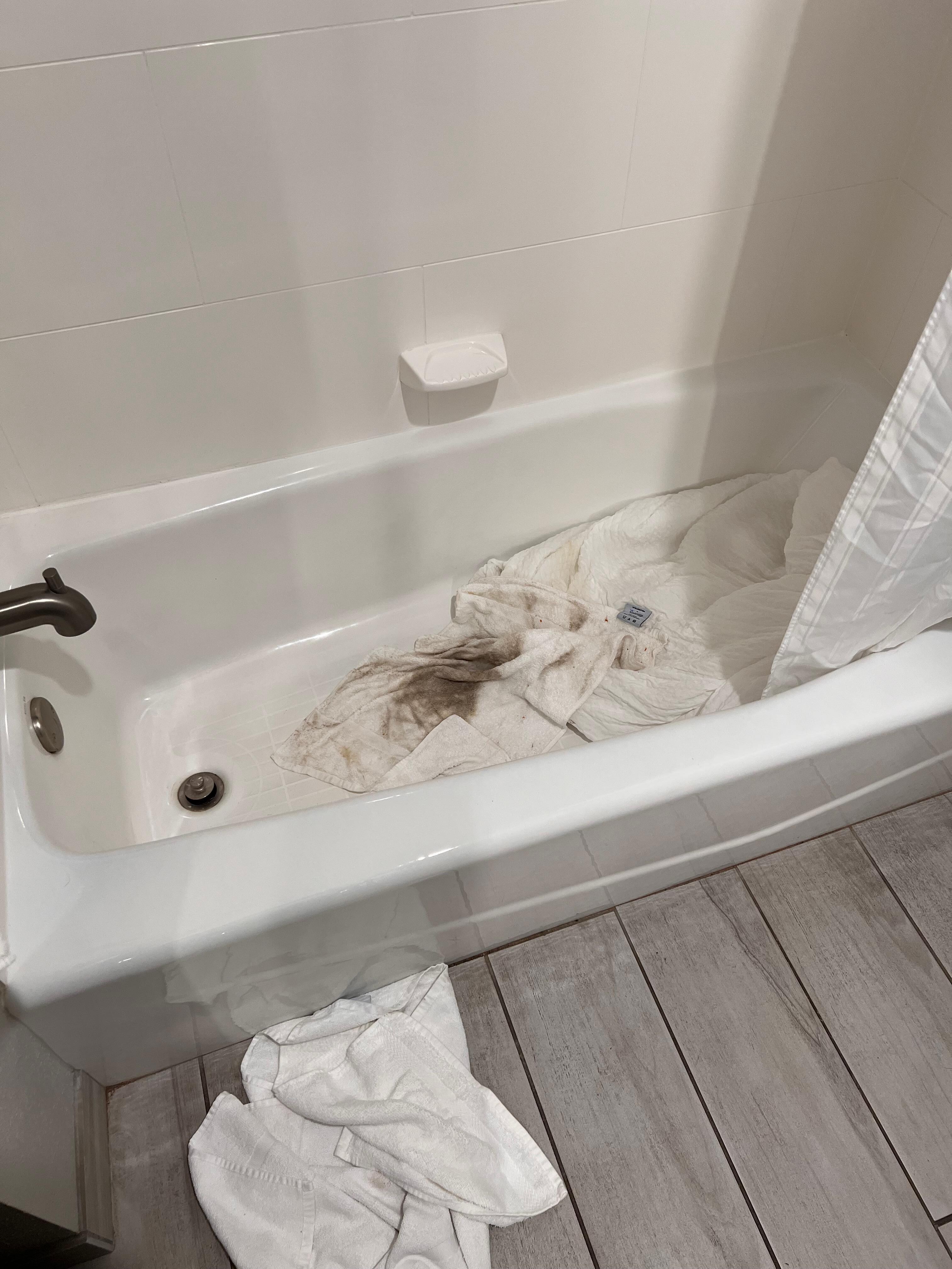 Dirty towel after we wiped down the floor. 