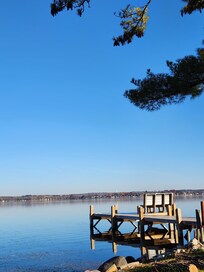 Lake level view, fire pits & gas bbq are there.