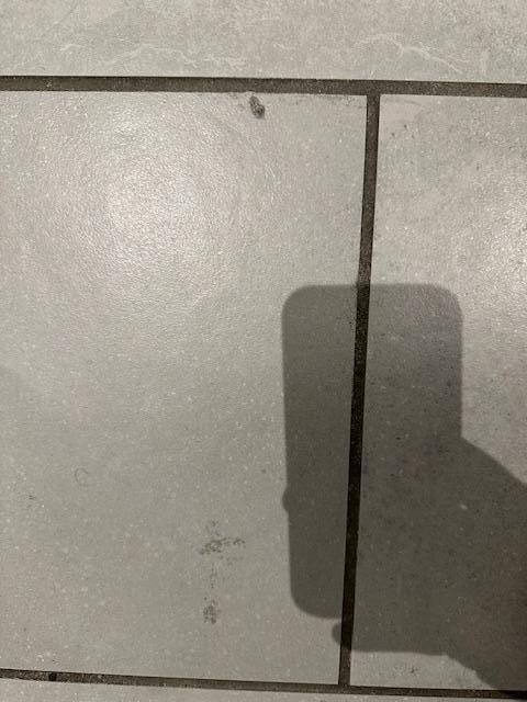 Looks like the tile and grout were never properly cleaned.