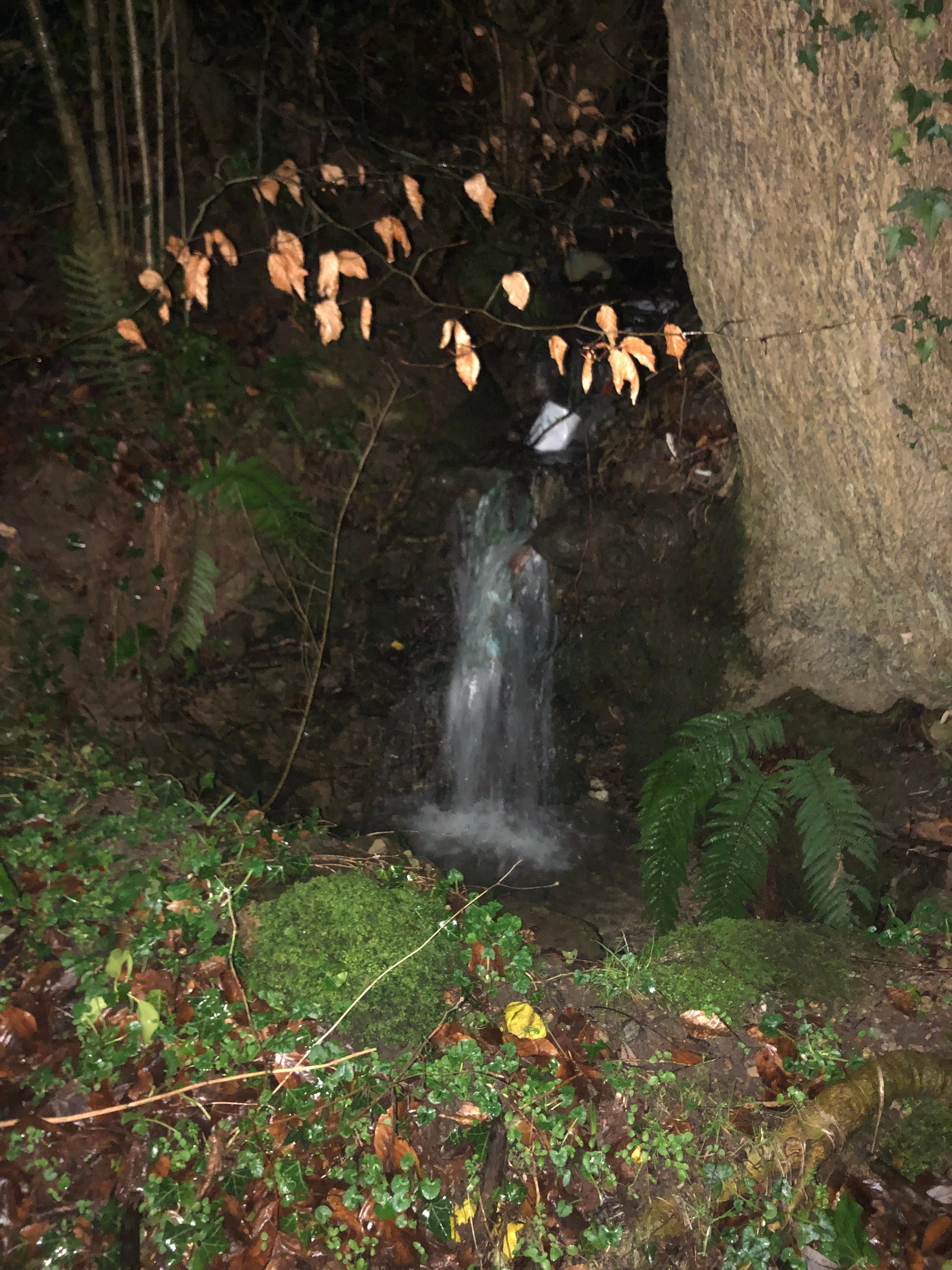 Waterfall to the walk down to the local pud. 