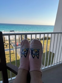 Bluey at the beach. 2nd floor balcony.