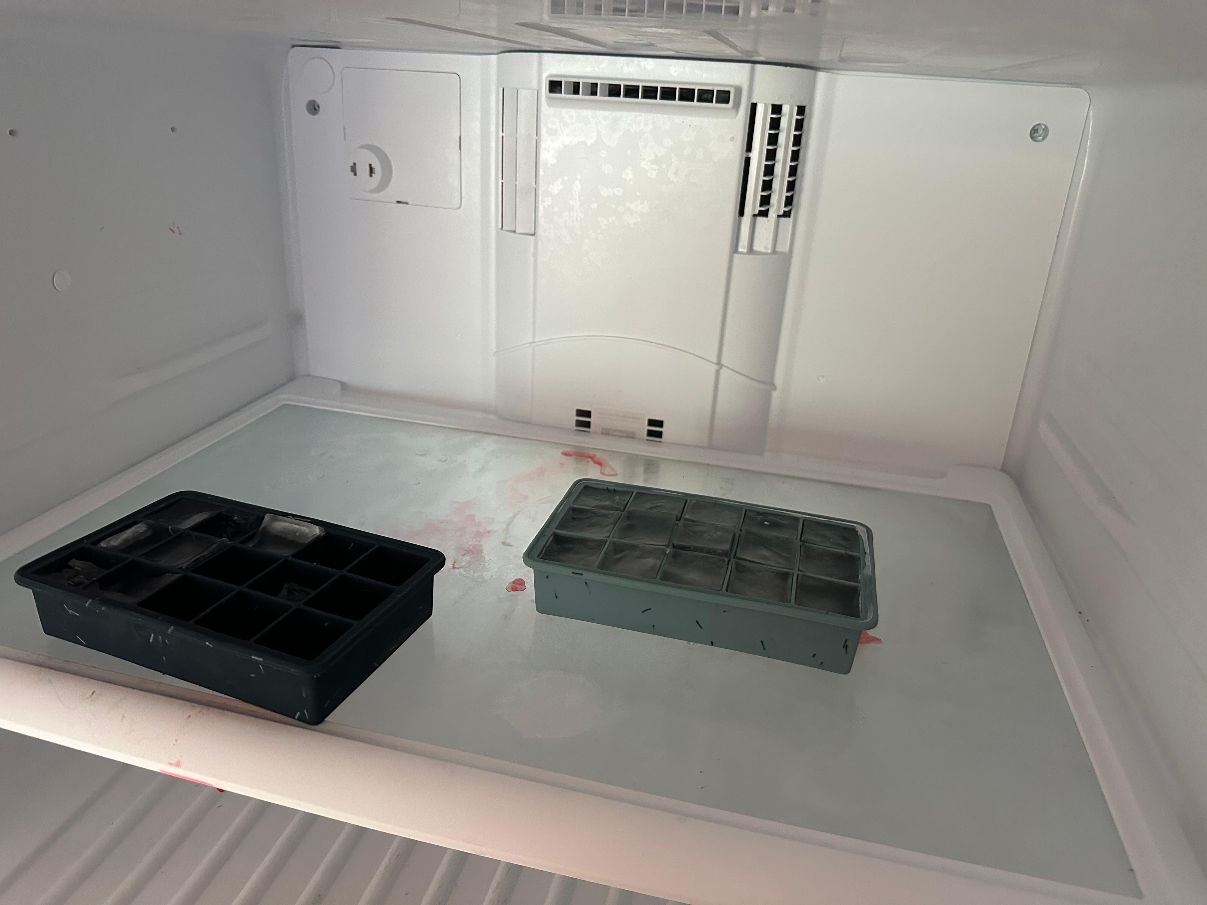 Dirty freezer. Only ice trays available so you will need to buy ice to use. 