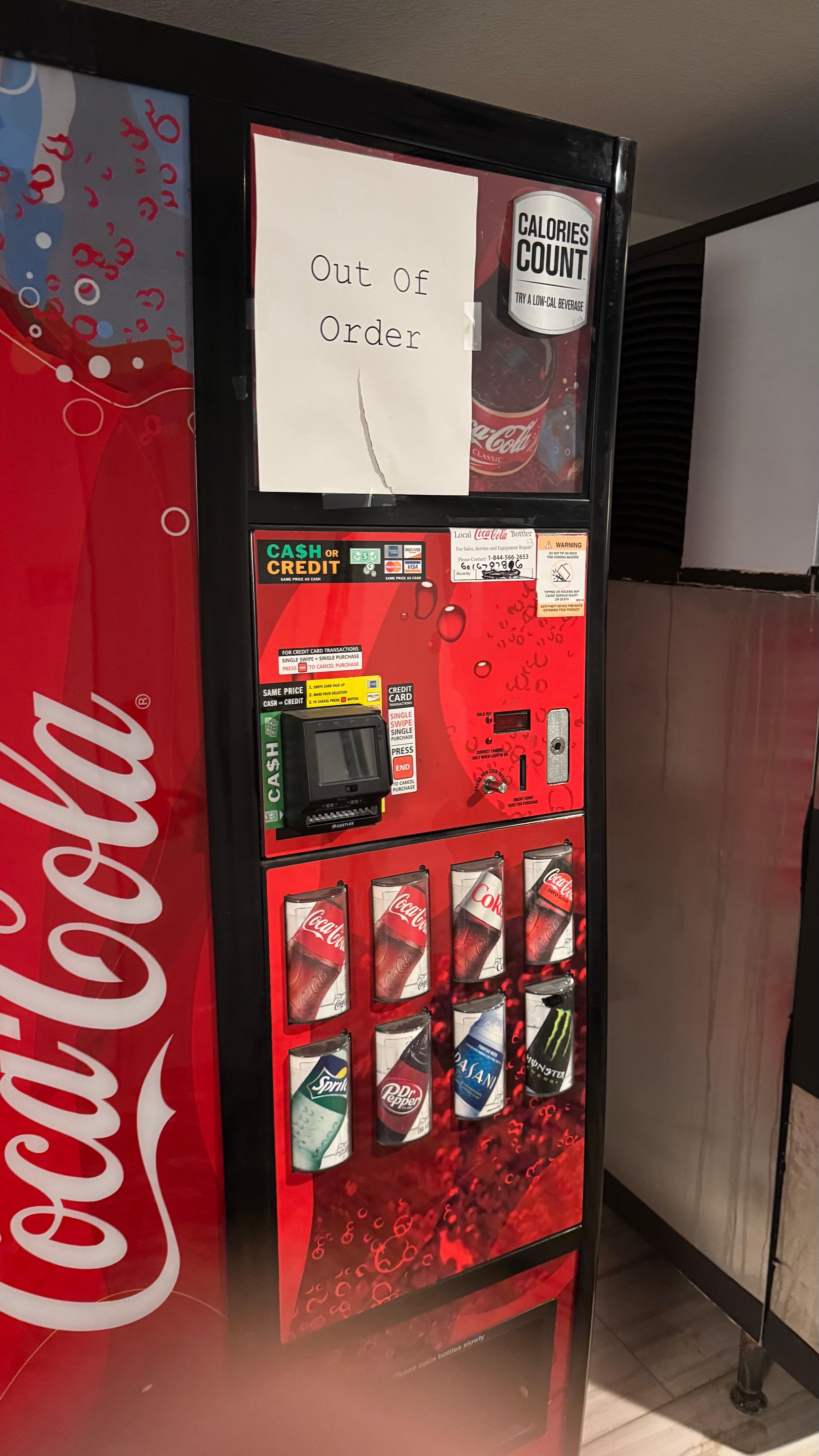 Non functioning vending machine on second floor. 
