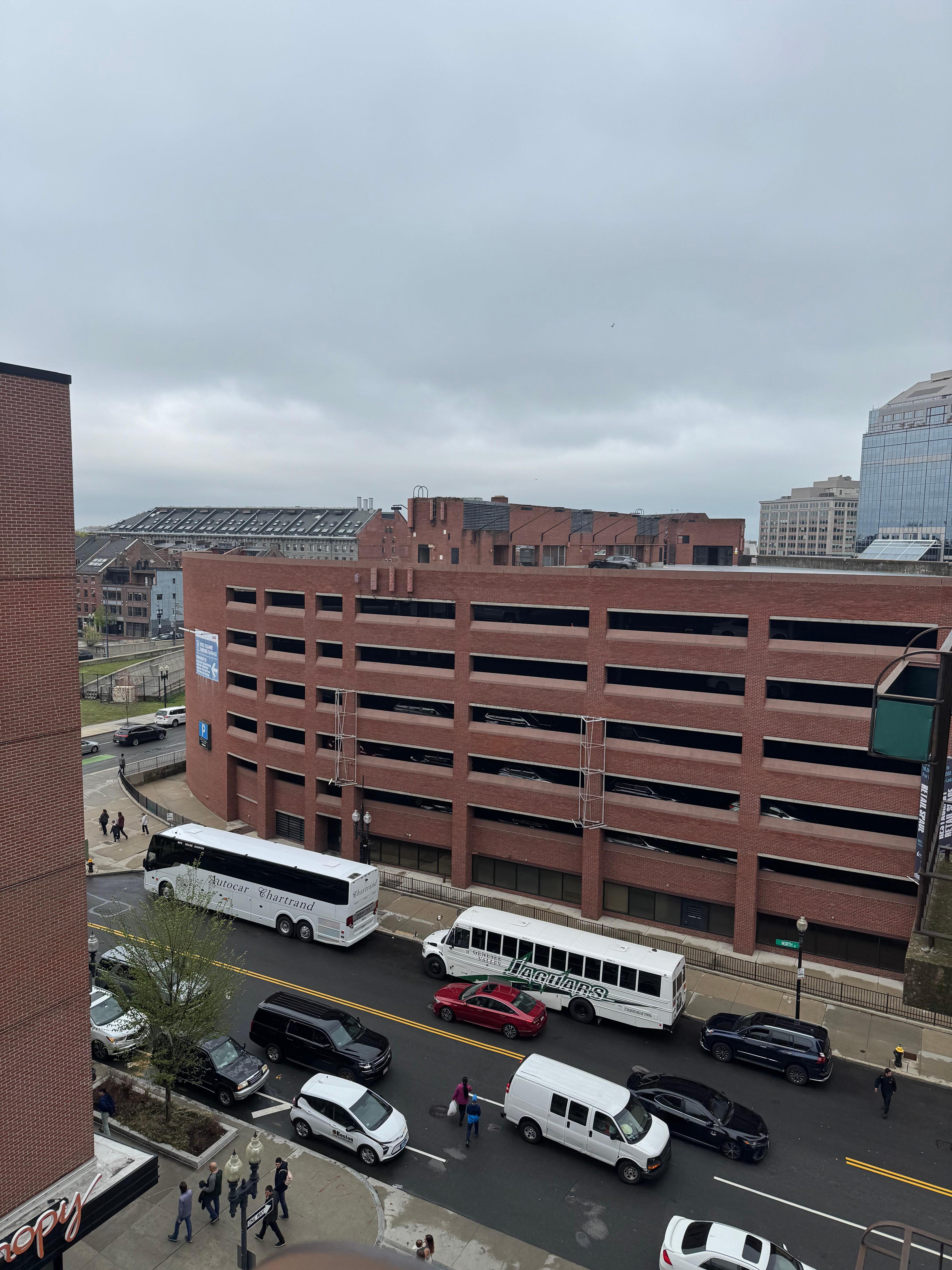 View of parking garage from room. 