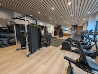 Gym is clean and well-equipped.