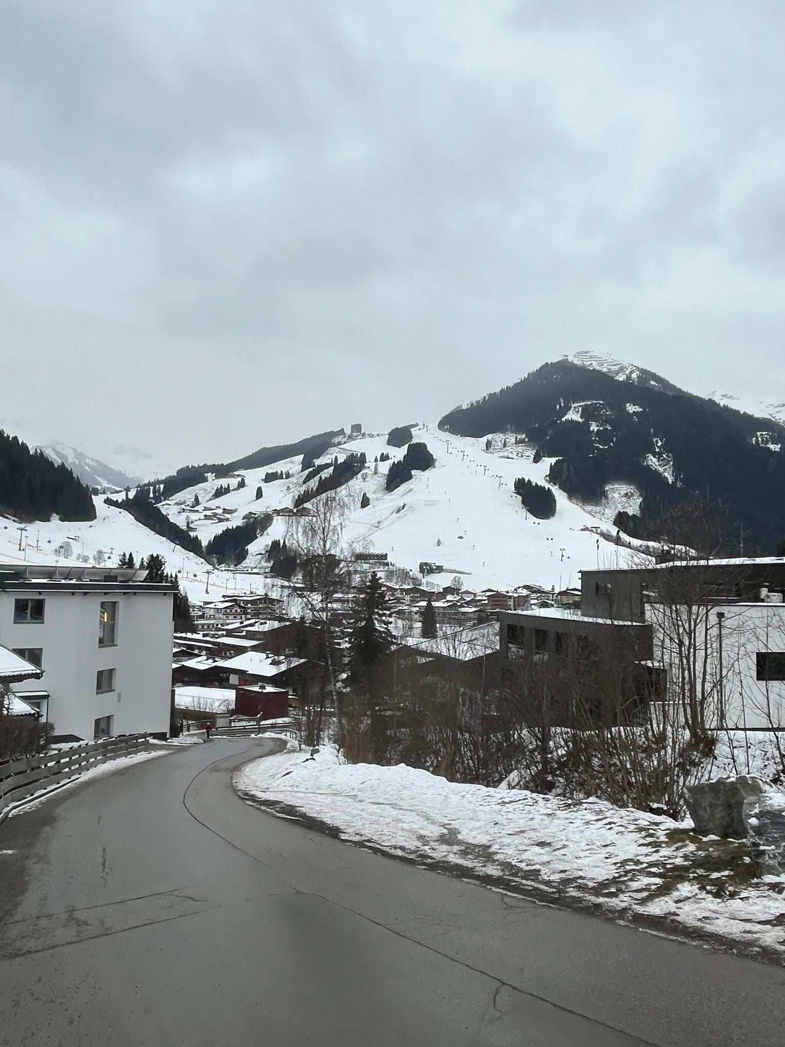 Walking down the hill to town center.
