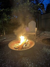 We bought wood for a fire but it may have been wet. So smoky! Weimer roast and smores!