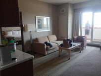 Beautiful room with large patio ...not a great view ( parking lots )
Patio seating would have been nice !