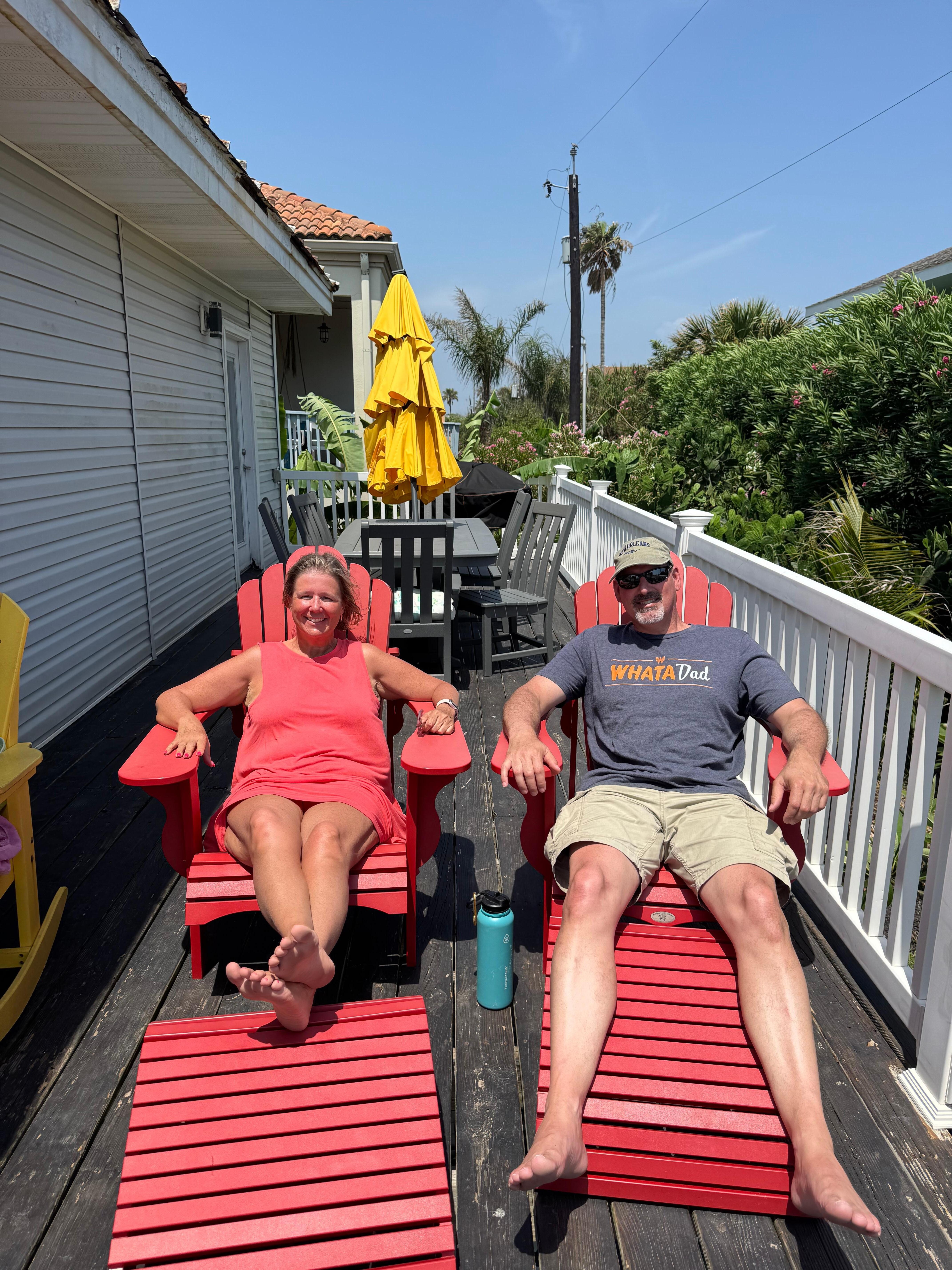 Enjoying the gulf breeze from the side porch. 